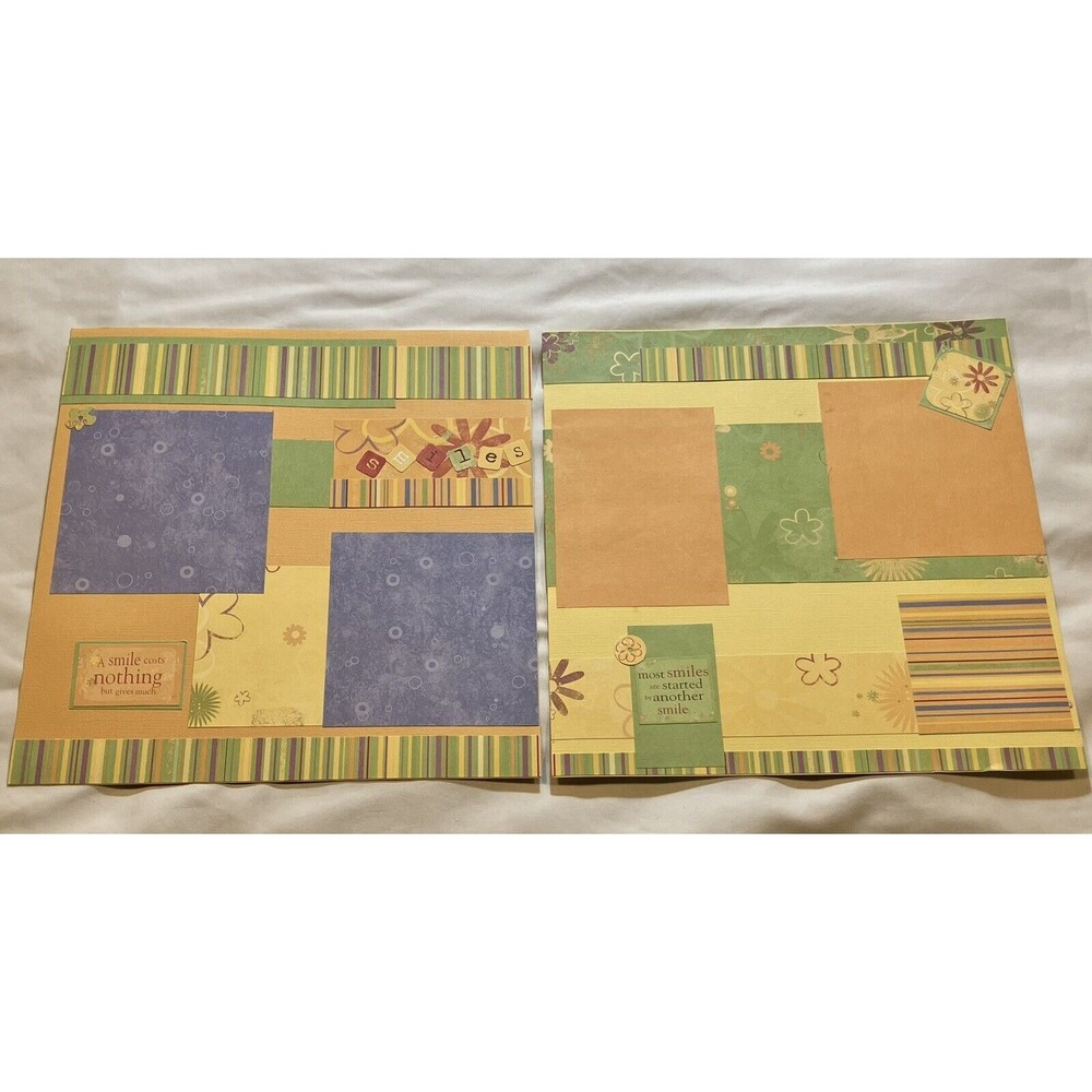 Handmade (2) 12"x12" Premade Scrapbook Pages Layout Springtime Floral Smiles